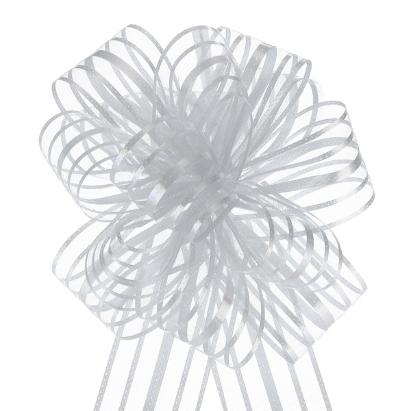 10 StüCke 6 Zoll GroßE Pull BöGen Geschenk Verpackung BöGen Band Organza Silber-image