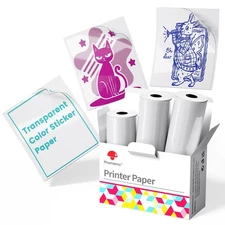 Sticker Paper- Transparent Single-Color Pink, Blue, Green Thermal Paper for T...