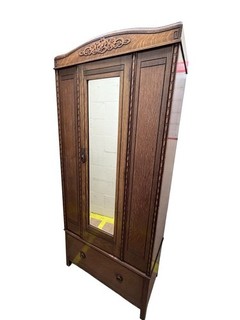 Dark Wood Antique Ornate Style Single Mirrored Wardrobe CS H65