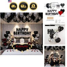 Romantic Birthday Decorations for Men with Black Silver Balloons, Happy Birth...