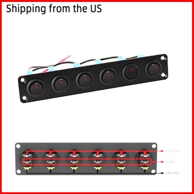 6 Gang Toggle Rocker Switch Panel For Car Boat Marine RV Truck Blue LED 12V-24V