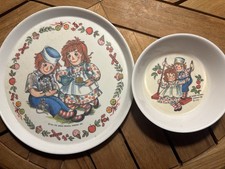 1969 Raggedy Ann  Andy Apple Candy Bowl  Plate Melamine