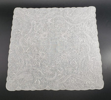 Antique Heavily Hand Embroidered Wedding Handkerchief Floral 12" Scalloped Edge