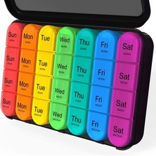 Daviky Pill Organizer 4 Times a Day - Box 7 7 Count Pack of 1 , Black