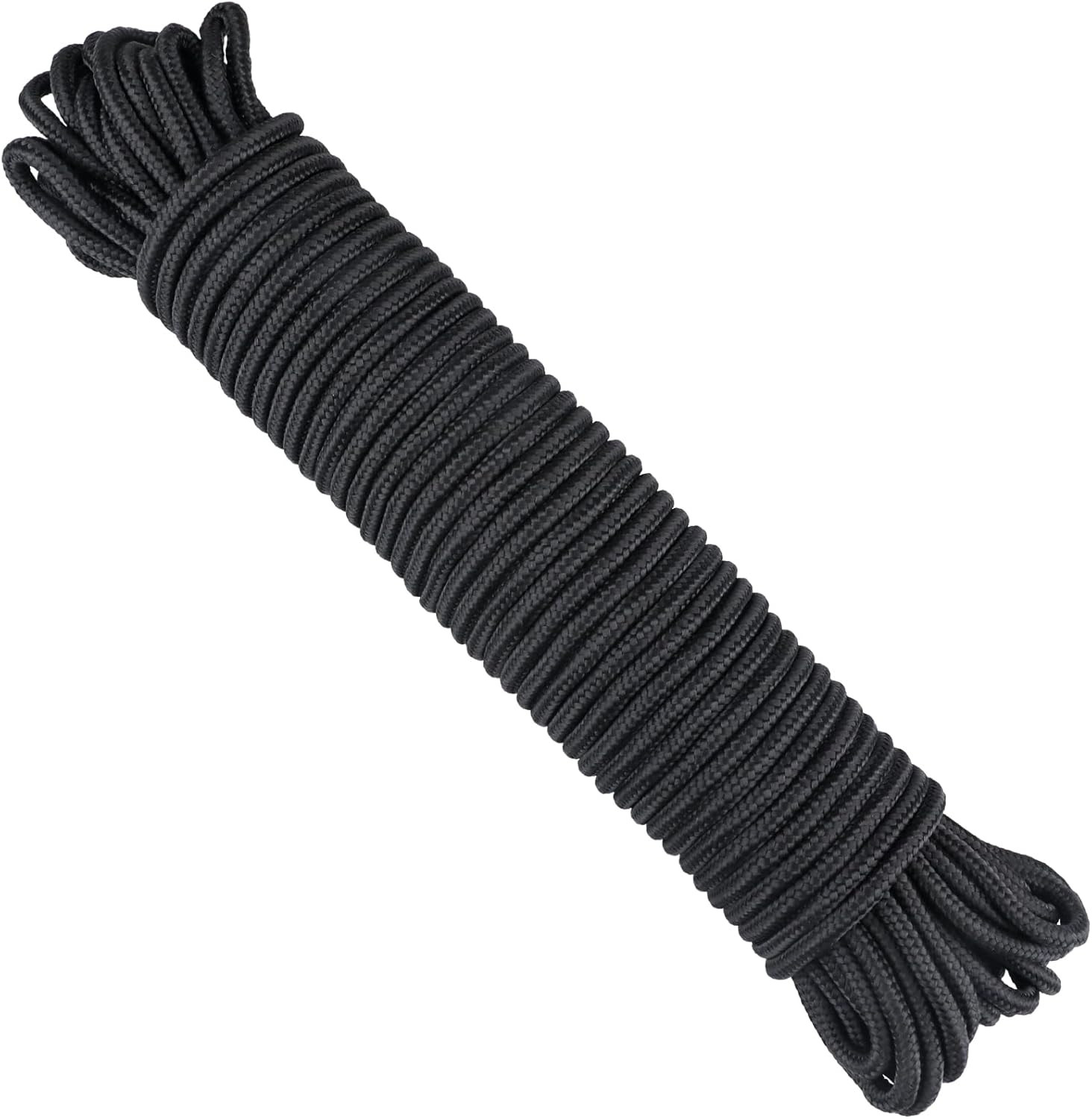 Black Nylon Rope 6Mm 30m Heavy Duty Braided Utility Cord Outdoor Multipurpose