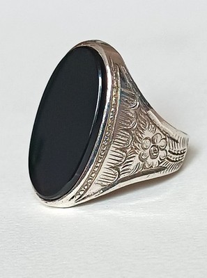 Ring Silber Onyx schwarz Ziselierung        Größe = 62(19,7mm)