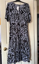 Bnwt George Size 18 Blue & Black Dress Animal Print Mid Calf Length