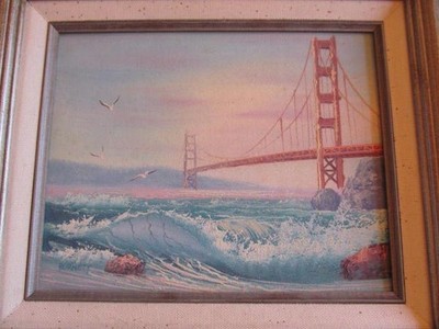 Original Caroline Burnett Oil Painting Golden Gate Bridge Seascape