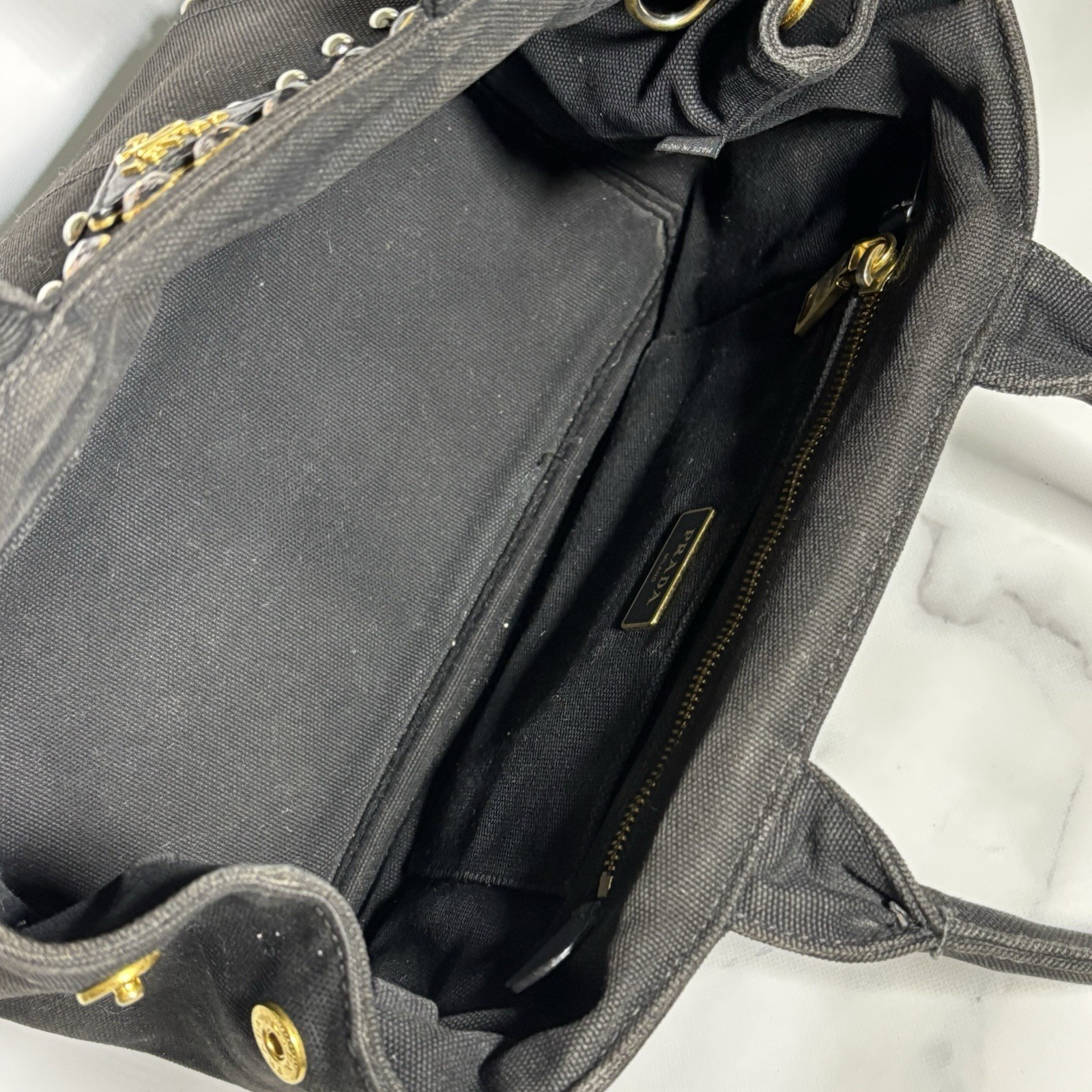 PRADA Canapa tote 2WAY Shoulder Bag Bijou Studs Tote Bag canvas Nero (Black) thumbnail 15