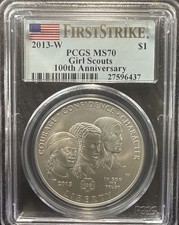 2013-W GIRL SCOUTS Silver Dollar PCGS  MS70💥FLAWLESS QUALITY💥FIRST STRIKE