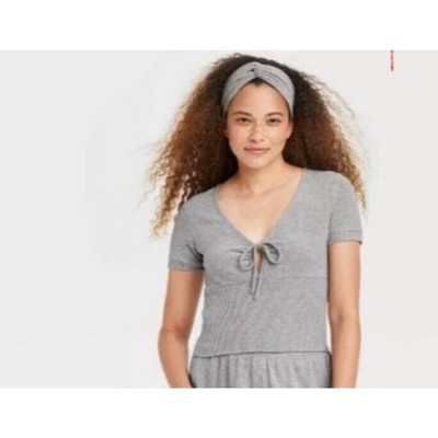 Colsie Short Sleeve V-neck Top with Headband - Gray- Women s S NWT