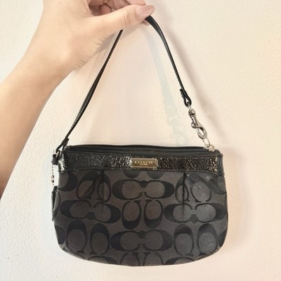 Coach Black Wristlet Logo Pattern Bag Silver Hardware Designer