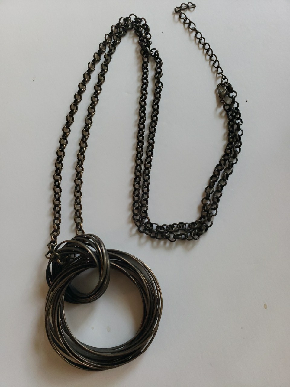 Bronze Double Mobius Circle Statement Long Neckla… - image 1