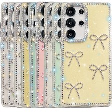 For Samsung S25 S24 A17 A07 A16 A35 A56 Glitter Bow Back Case Phone Case Cover