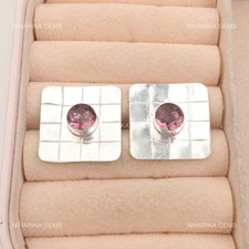 925 Sterling Silver Round Rhodolite Stone Hook Dangle Drop Boho Earrings Jewelry