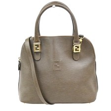 FENDI FF Logo 2Way Shoulder Hand Bag Embossing Leather Brown GHW Italy 36ZA241