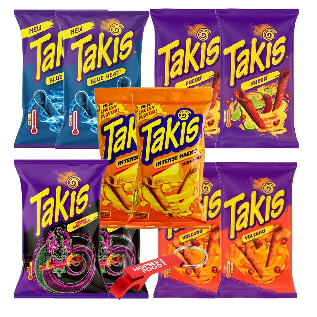 Takis Mix Bundle 10 × 100 g Blue Heat, Fuego, Dragon Sweet Chili, Volcano, Nacho