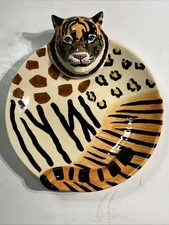 Vintage Lotus Animal Decorative Tiger Plate Dish C B