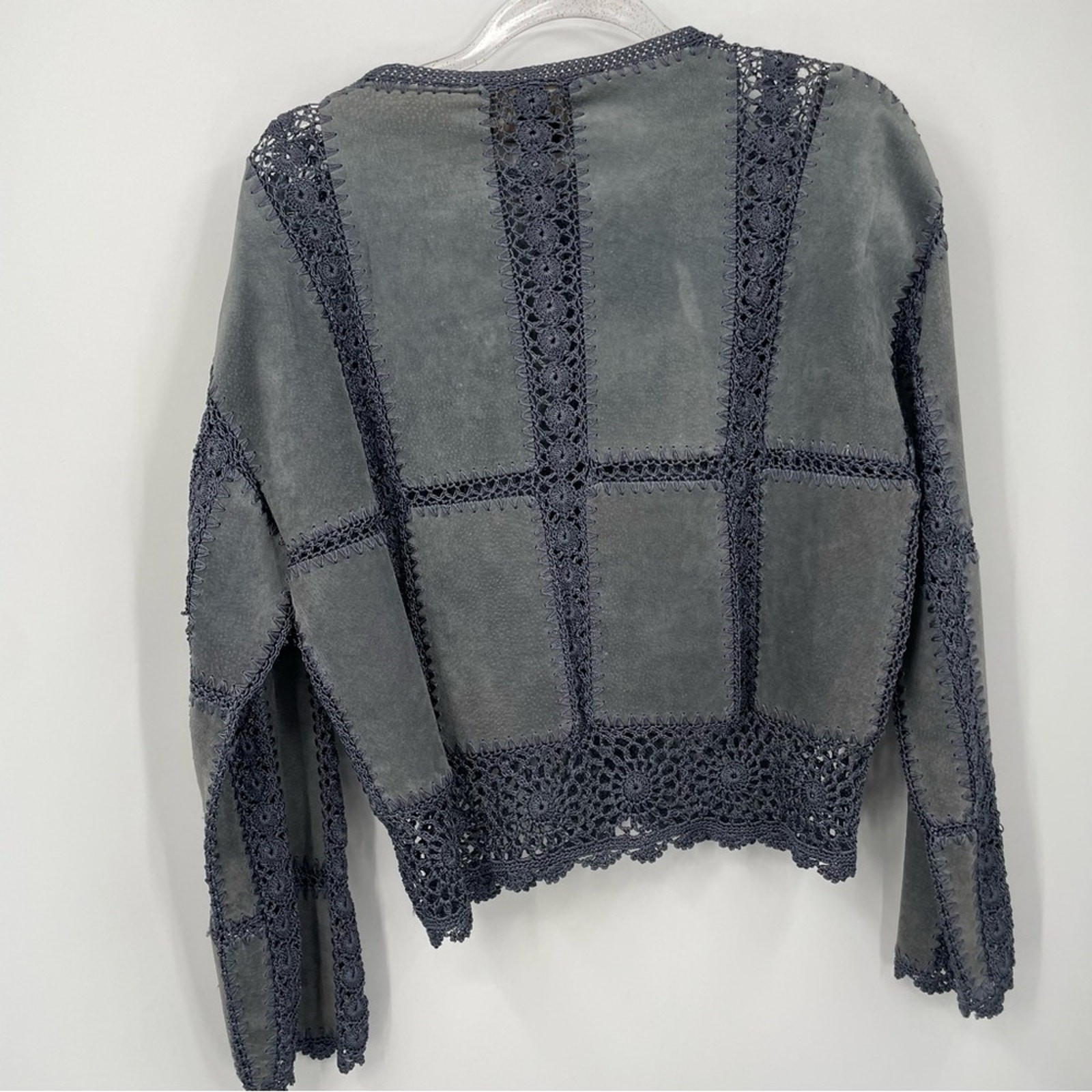 Overland Leather Jacket Large Patchwork Crochet L… - image 5