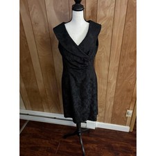 Tahari Arthur S Levine Black Floral Jacquard Portrait Collar Sheath Dress 6
