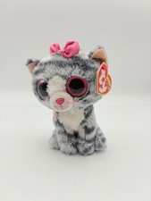 TY Beanie Boo Willow Cat plush Tags Gray White Striped Pink Bow Justice Exclusiv