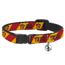 Cat Collar Breakaway with Bell GRYFFINDOR Crest Diagonal Stripe Gold/Red NARROW