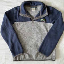 LL Bean Youth S 8 Quarter Snap Pull Over Fleece Sweater Gray Navy EUC