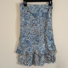 Vintage Y2K Blue Fairy Boho Paisley Tiered Ruffle Slip Skirt Womens Large Flowy