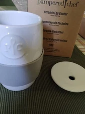 NEW IN BOX Pampered Chef Ceramic Microwave Egg Cooker with Silicone Sleeve #1529