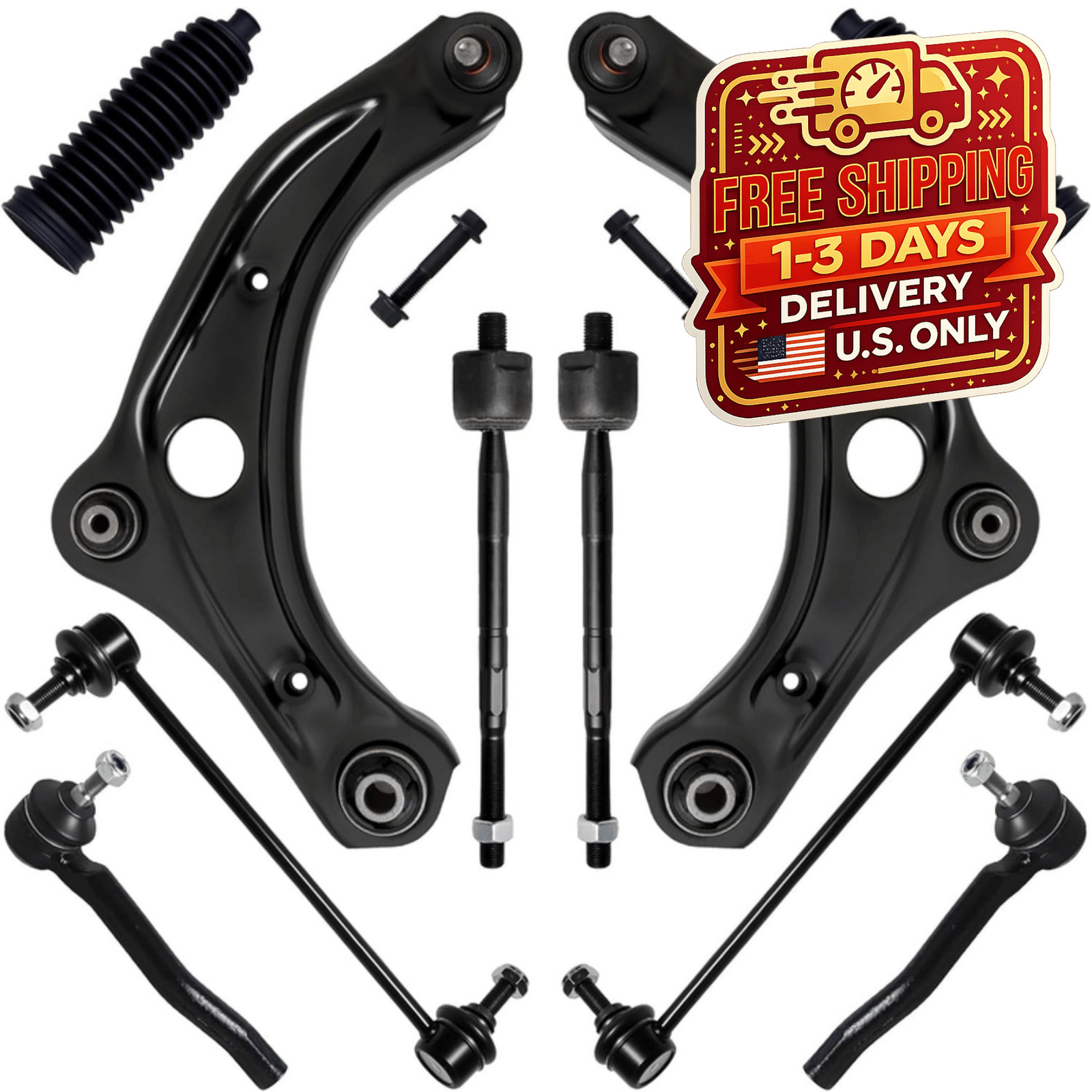 Front End Kit 2017-2020 Nissan Kicks Control Arms Sway Bar Links Tie Rod Ends