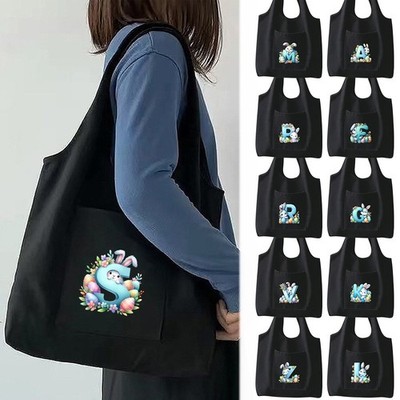 Hase Osterei Alphabet Kunst Canvas Tasche Schulter Handtasche wiederverwendbar Einkaufstasche