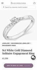 Beaverbrooks 9 Carat White Gold 0.21ct Diamond Solitaire Engagement Ring