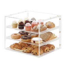 Uimoso Acrylic 3-Tier Countertop Pastry Display Case Flip-Up Doors w/ Tongs