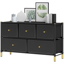 HOMCOM Fabric Chest of Drawers with PU Leather Surface, for Bedroom Refurbished