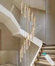 118" High Ceiling Chandelier Linear Crystal Pendants Remote 12-Light Gold 1788P