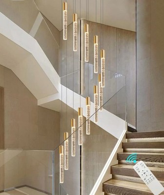 118'' High Ceiling Chandelier Linear Crystal Pendants Remote 12-Light Gold 1788P