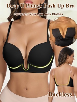 Backless Deep U Plunge Push Up Bra Convertible Clear Strap Bra for Wedding Dress