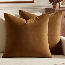 Velvet Throw Pillow Covers 20x20 Inch Pack of 2 Golden Brown Soft Solid Decora