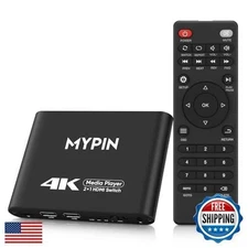 Media Player with 2 in 1 Out HDMI Switch Function, 2 Port HDMI Switcher 4K@30