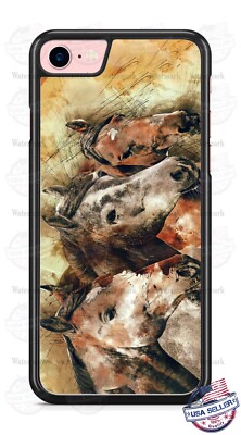 Arabian Horses Watercolor Painting Phone Case For iPhone 14 Samsung A14 Google