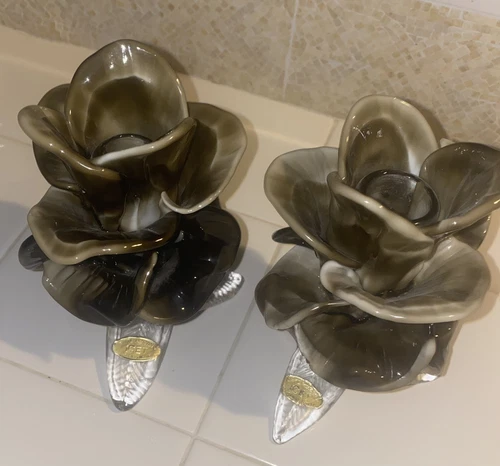 ICET Arte Murano Art Glass Rose Candle Holder Unique Rare