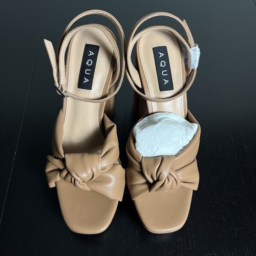 AQUA Womens Size 7M Lory Brown Platform High Heel Sandals Faux Leather