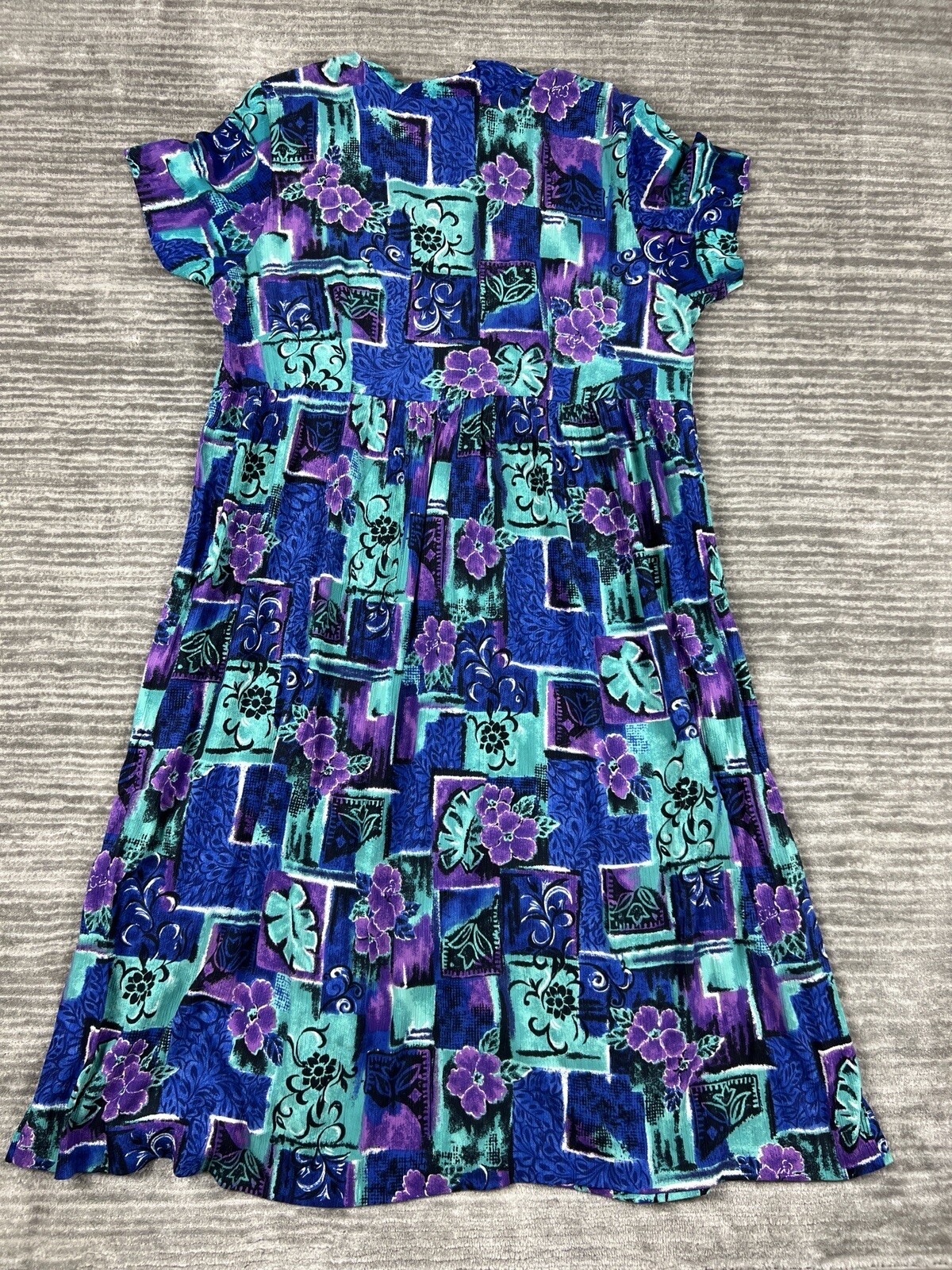 Carolina Colours Dress Womens 16 Blue Button Up MAXI Made in USA