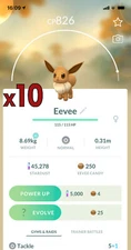 10x Eevee Pokemon Bundle !! Good Chance of Lucky and Good IVs !! Go