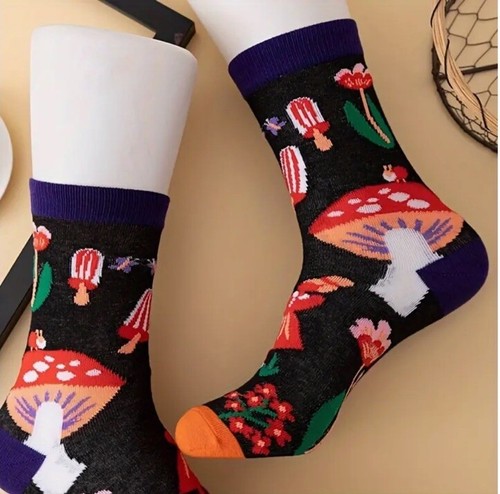 Cartoon Mushroom Garden Crew Socks for Women Cute Socks Novelty Fun Socks - Picture 3 of 4