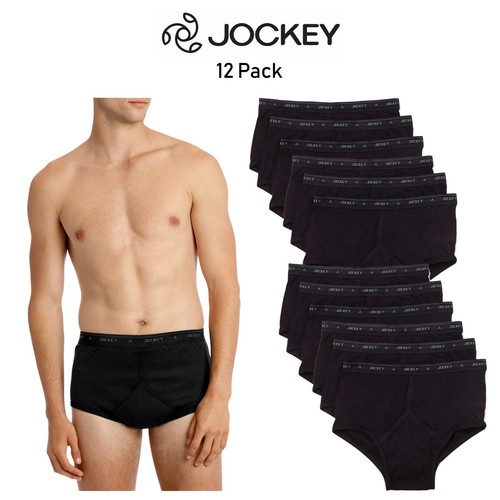 Mens Jockey Classic YFront Briefs 12 Pack Black Cotton Comfort Support