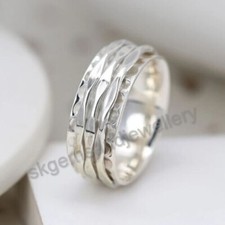 925 Sterling Silver Hammered Wide band Thumb Ring Fidget Spinner Ring For Her