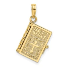 Real 14k Yellow Gold 3D Moveable Pages Holy Bible Lords Prayer Charm Pendant