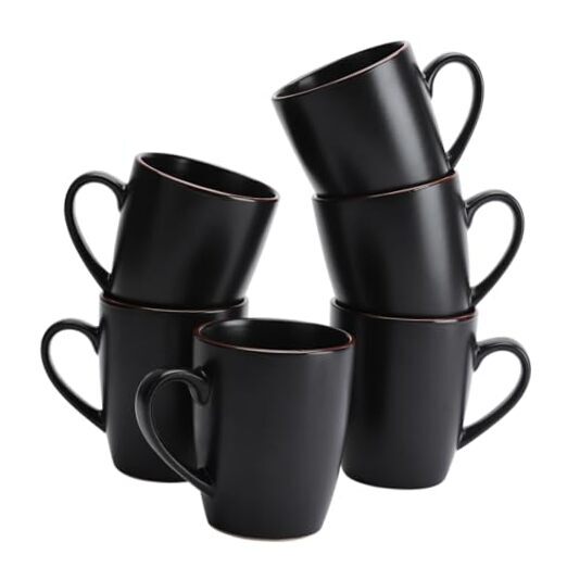 Venus Coffee Mugs for 6, 14 oz Mug Set, Dringking Cup with Handle Matte Black