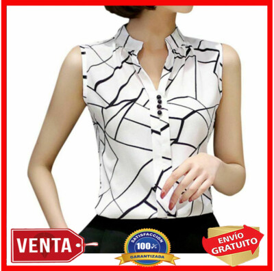 Camisas Sin Mangas Para Mujer Blusa de Vestir Blusas Damas Lindas Camisa en  V | eBay